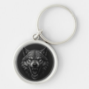 3D-Wolfskopf-Schlüsselanhänger im Silbermedaillon- Schlüsselanhänger