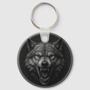 3D-Wolfskopf-Schlüsselanhänger im Silbermedaillon- Schlüsselanhänger