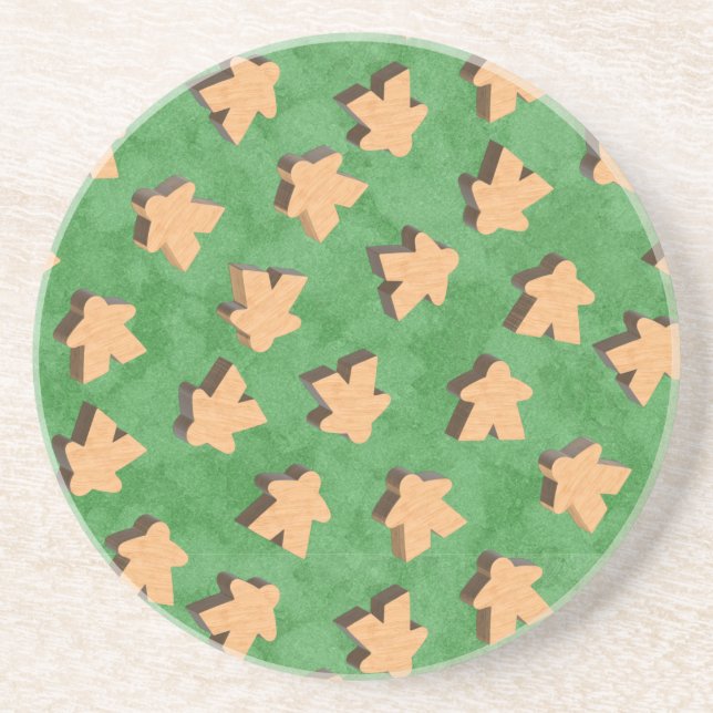 3D Wood Meeple Game Piece on Green Getränkeuntersetzer (Vorne)