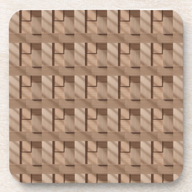 3D Wooden Block Pattern with Light Brown Getränkeuntersetzer (Vorderseite)