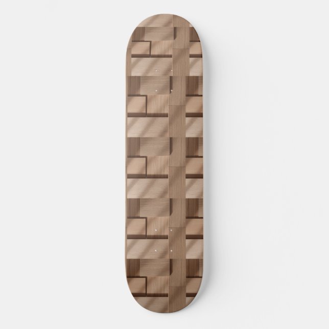 3D Wooden Block Pattern with Light Brown Skateboard (Vorderseite)