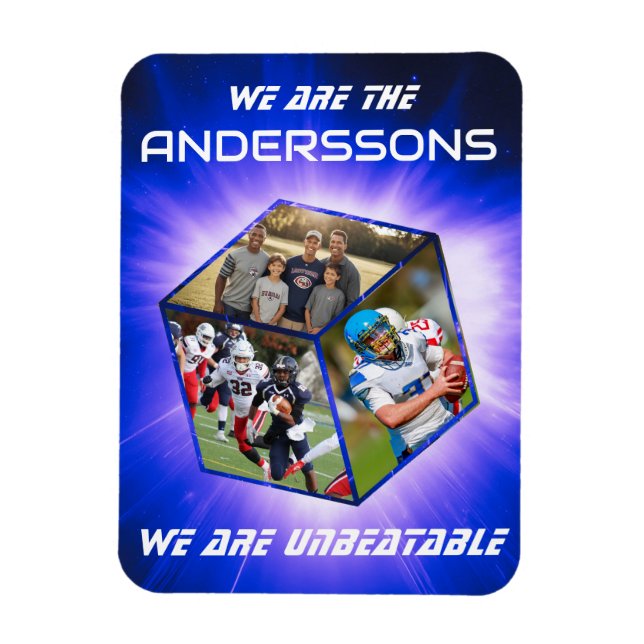 3D-Würfel-Fotokollage vor strahlendem Licht Magnet (Vertikal)