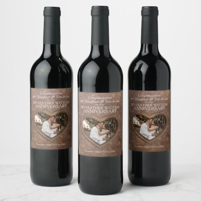 3e anniversaire de coeur de cuir étiquettes de vin (Bouteilles)
