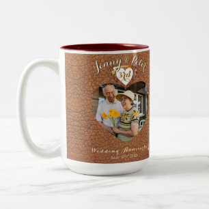 3e anniversaire du Mariage Photo Mug Coeur en cuir