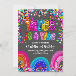 3e anniversaire Invitation Filles Fête Étincelle