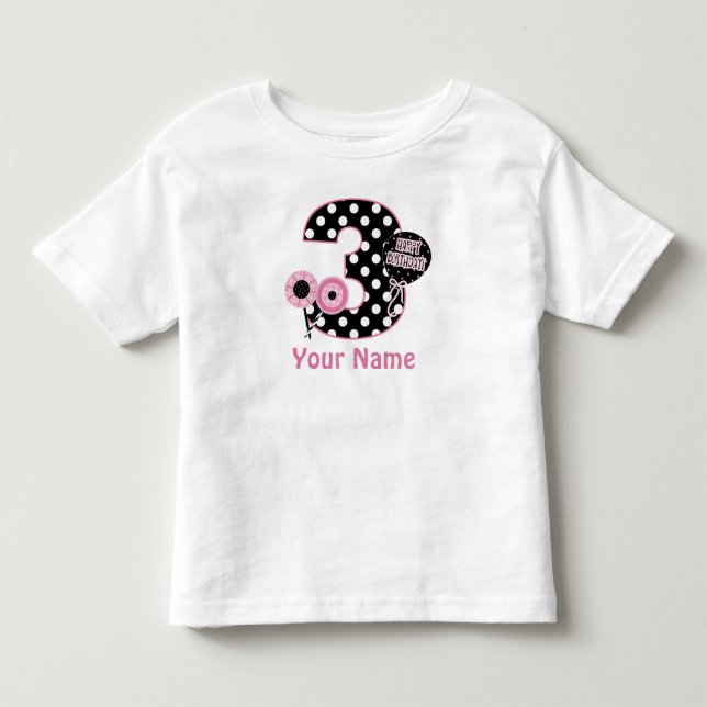3e anniversaire Pink Black Dots T-shirt personnali (Devant)