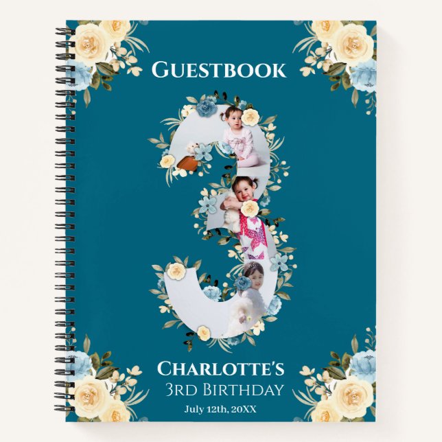 3e anniversaire Turquoise Fleur Photo Jaune Livre  (Devant)