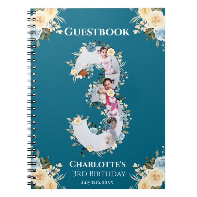 3e anniversaire Turquoise Photo Fleur Jaune Livre  (Devant)
