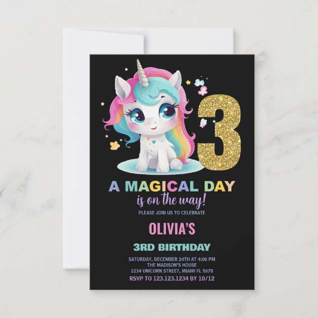 3e anniversaire Unicorn Anniversaire Invitations (Devant)