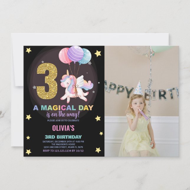3e anniversaire Unicorn Anniversaire Invitations p (Devant)