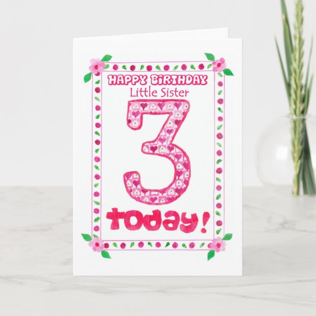 3e carte d'anniversaire pour une petite soeur (Devant)
