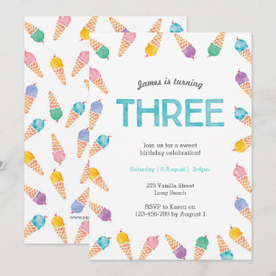 3e fête d'anniversaire Invitation à la crème gla