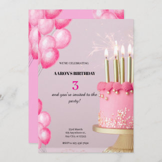 3e Invitation d'anniversaire - Pièce mignonne et p