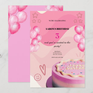 3e Invitation d'anniversaire - Pièce mignonne et p