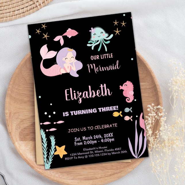 3e Invitations d'anniversaire de notre petite sirè (3rd Our Little Mermaid Birthday Invitations)
