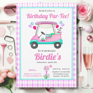 3Elegantes Women's Golf Party Cart 35. Geburtstag Einladung
