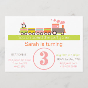 3ème Invitation de train d'anniversaire (fille)