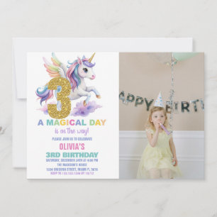 3ème Rainbow Unicorn Invitations d'anniversaire av