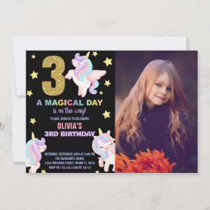 3ème Rainbow Unicorn Invitations d'anniversaire av
