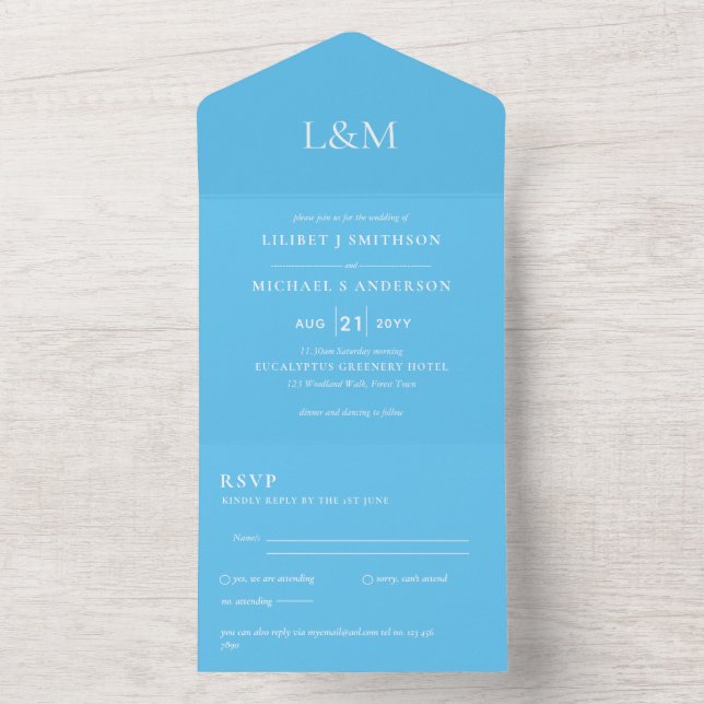 3in1 Aqua Sky Blauer Text nur Hochzeit Einladung U (Innen Boden)