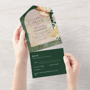 3in1 Boho Pampas Gras Hochzeit RSVP All In One Einladung