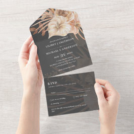 3in1 BOHO Pampas Grass Terracotta Wedding RSVP All In One Einladung