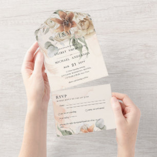 3in1 Boho Pampas Grass Wedding Einladung und UAWG