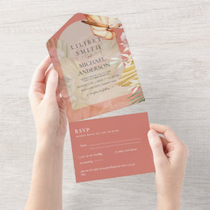 3in1 Boho Pampas Grass Wedding RSVP All In One Einladung
