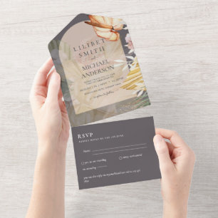 3in1 Boho Pampas Grass Wedding RSVP All In One Einladung
