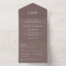 3in1 Earthy Taupe Text nur Hochzeit Einladung UAWG