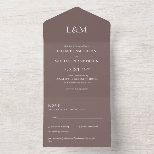 3in1 Earthy Taupe Text nur Hochzeit Einladung UAWG (Innen Boden)