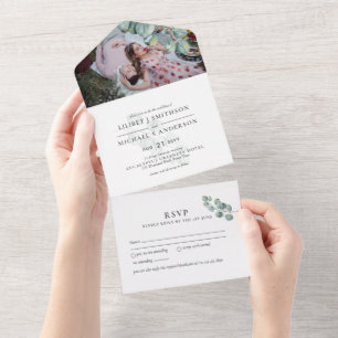3in1 Eukalyptus Grün PHOTO Hochzeit EINLADUNG RSVP