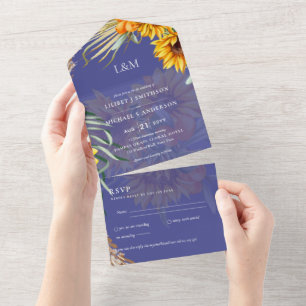 3in1 Monogramm Sonnenblumen Pampasgras Hochzeit RS All In One Einladung