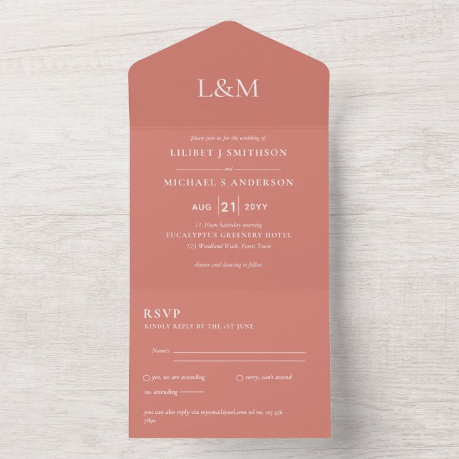 3in1 Tawny Terracotta Orange Text Wedite Einladung (Innen Boden)