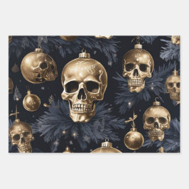 3pc Gold Skull Wrapping Paper Geschenkpapier Set