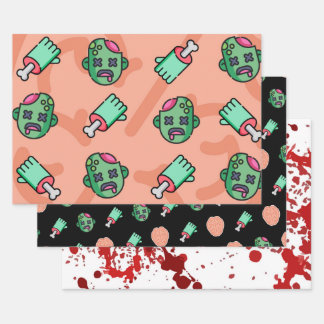 3pc mm, Gehirne... Halloween Wrapping Paper Sheets Geschenkpapier Set