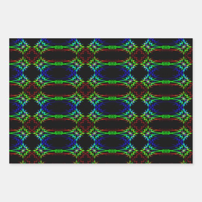 3pc Psychedelic Star Wrapping Paper Geschenkpapier Set (Vorderseite 2)