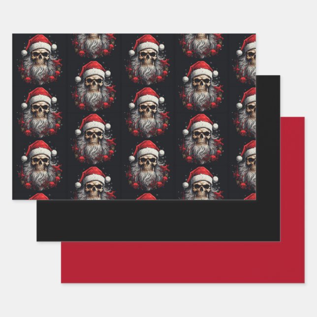 3pc. Santa Skull Wrapping Set Geschenkpapier Set (Set)