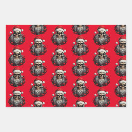 3pc Santa Skull Wrapping Sheets Geschenkpapier Set