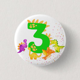 3rd Birthday. Dinosaur Design. My third birthday. Button