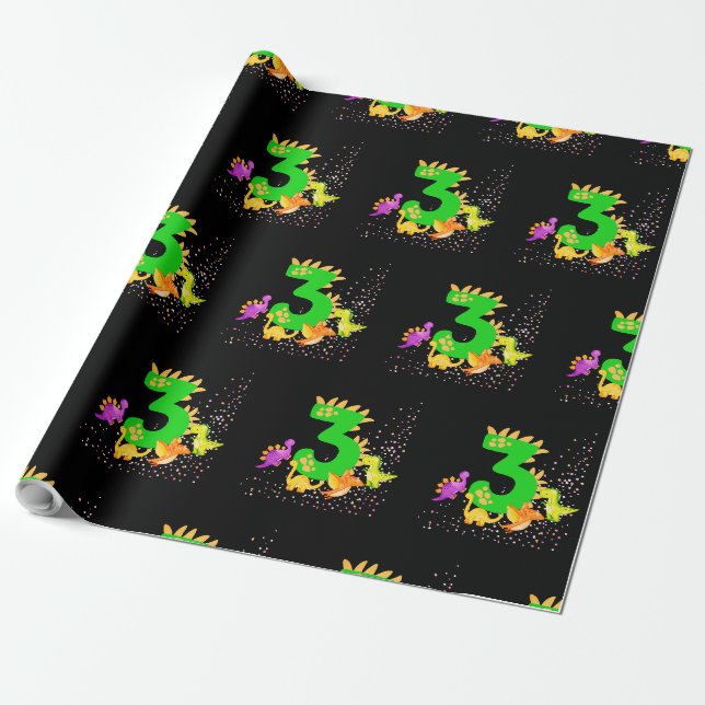 3rd Birthday. Dinosaur Design. My third birthday.  Geschenkpapier (Ungerollt)