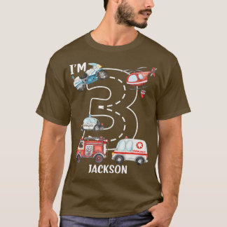 3rd Birthday Fire Truck Ambulance Police Car 3 Yea T-Shirt