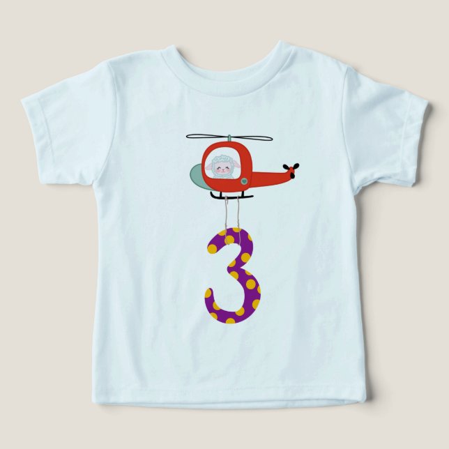 3rd Birthday Firefighter Helicopter Shirt (Design Vorderseite)