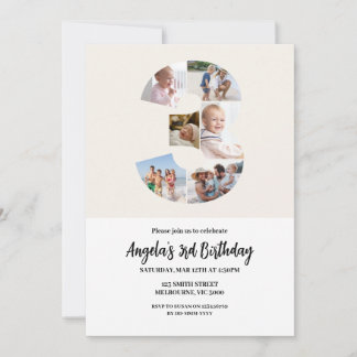 3rd Birthday Invitation Minimalist - Number 3 Einladung