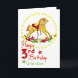 3rd Birthday Rocking Horse Stars Karte<br><div class="desc">Dream,  fly,  ride,  stell dir vor,  reach for the stars! Einmaliges Rocking Horse riding colorful stars for a very special Grandson's 3rd birthday. You may use template to personalize name on the card. Inside zahlt may be personalized using the template provided.  Original Art and Design by Anura Design Studio.</div>