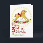 3rd Birthday Rocking Horse Stars Karte<br><div class="desc">Dream,  fly,  ride,  stell dir vor,  reach for the stars! Einmaliges Rocking Horse riding colorful stars for a very special Grandson's 3rd birthday. You may use template to personalize name on the card. Inside zahlt may be personalized using the template provided.  Original Art and Design by Anura Design Studio.</div>
