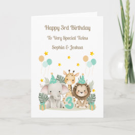 3rd Birthday Safari Animals Twin Birthday Card Karte