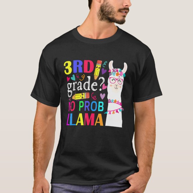 3rd Grade No Prob Llama Teacher Student Kids Back  T-Shirt (Vorderseite)