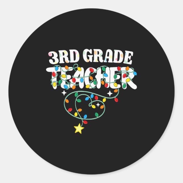 3rd Grade Teacher Christmas Lights Third Grade Tea Runder Aufkleber (Vorderseite)