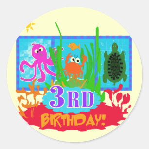 3rd Undersea Adventure Birthday Tshirts Runder Aufkleber